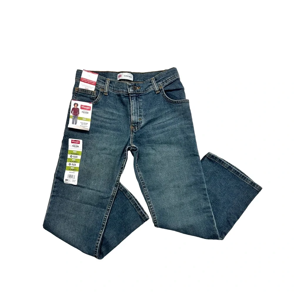 NWT Wrangler Five Star Boys Regular Adjust Waist Boot Cut Flex Comfort Jeans 10H - Picture 1 of 9
